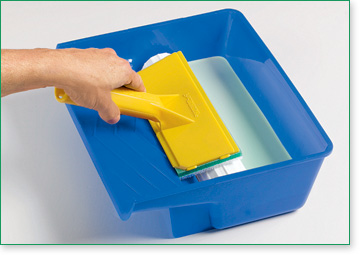 This Paint Pad Tray with the paint transfer wheel is designed to load paint pads quickly and easily
